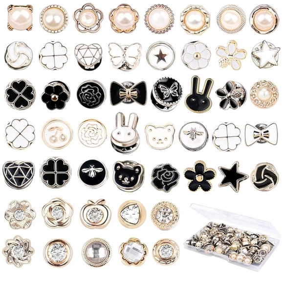 100 Piece Set Pearl Brooch Buttons Pins Enamel Flower Pearl Bow - Picture 5 of 8